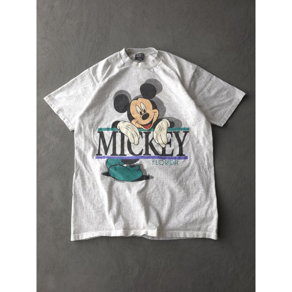 Vintage 90s Mickey Mouse Grey Double-Sided Single Stitch T-shirt L USA Made